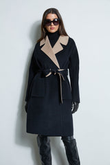 Color-Block Wool Cashmere Wrap Coat