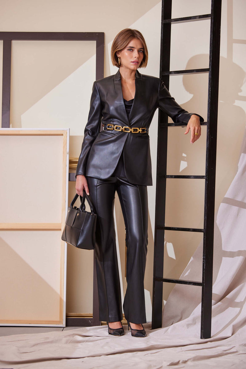 Vegan Leather Belted Blazer – Elie Tahari - Main Image