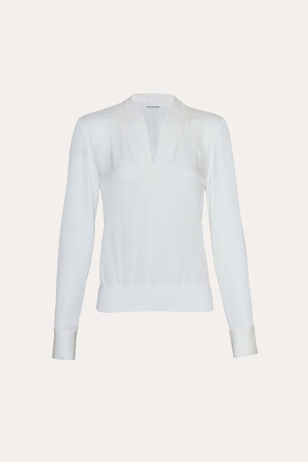 Silk Contour Neck Rib Trim Shirt