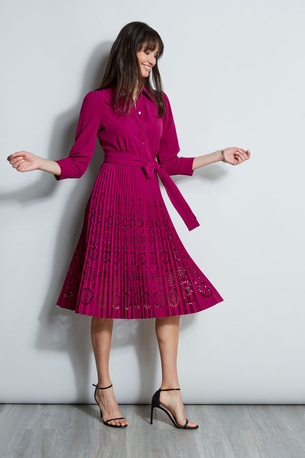 Pleated Laser Cut Dress