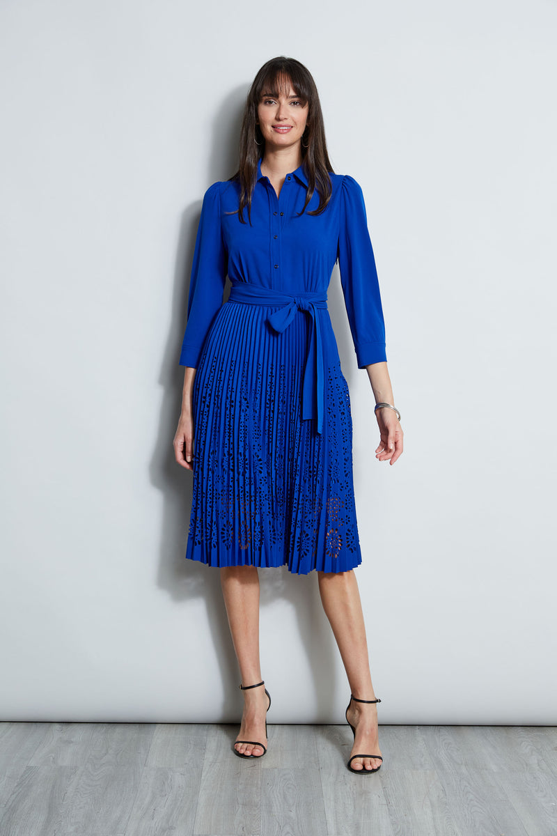 Pleated Laser Cut Dress