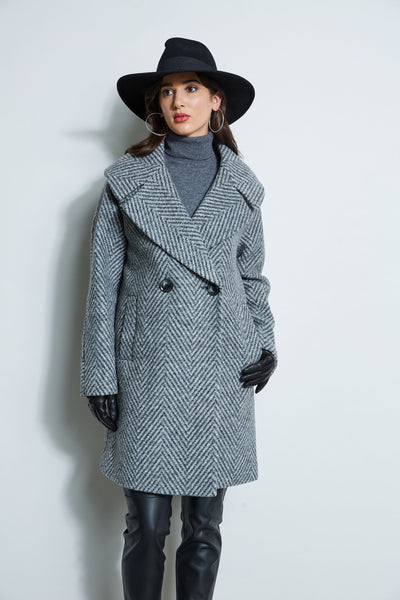 Herringbone Brushed Double Breasted Coat Image 3