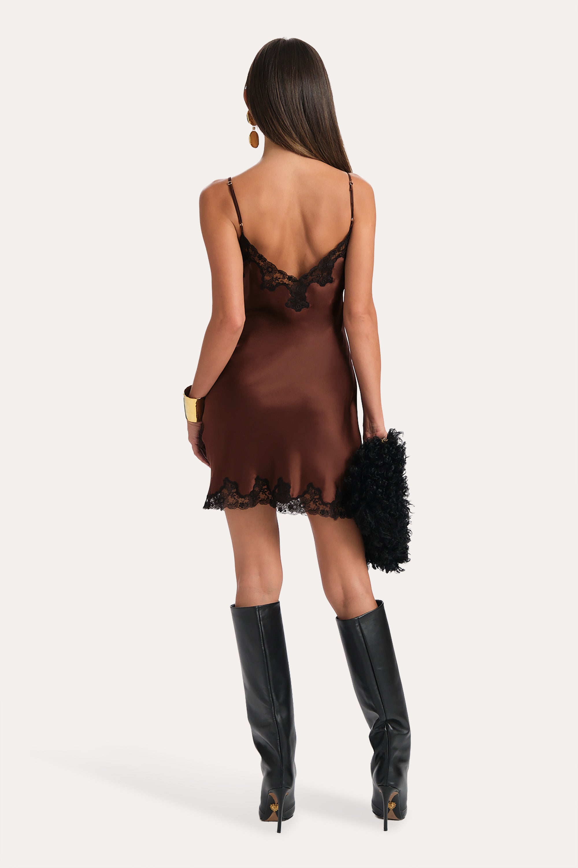 BRIA SILK LACE SLIP DRESS in BITTER CHOCOLATE