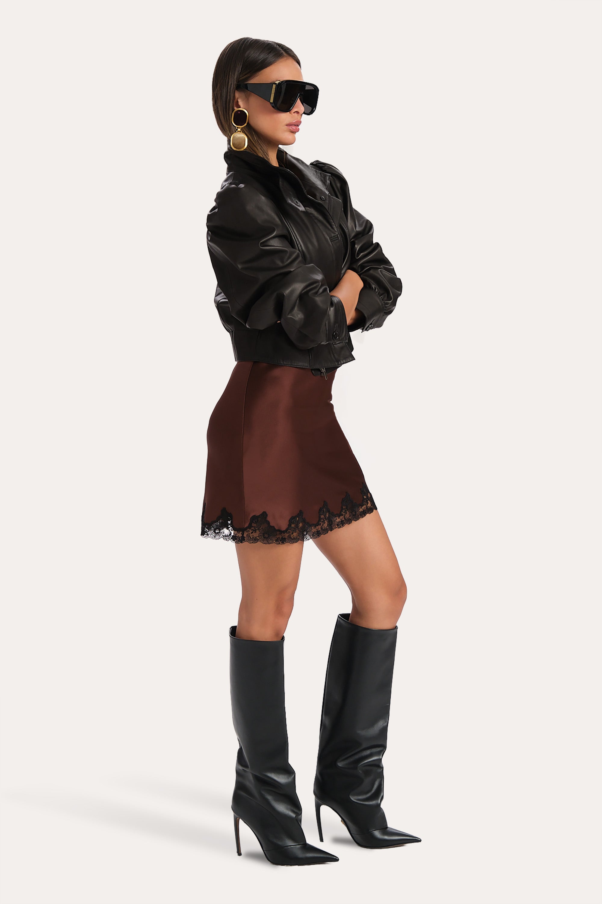 BRIA SILK LACE SLIP DRESS in BITTER CHOCOLATE