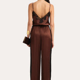 CECILIA SILK LACE JUMPSUIT in BITTER CHOCOLATE