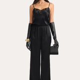 CECILIA SILK LACE JUMPSUIT in Black Onyx