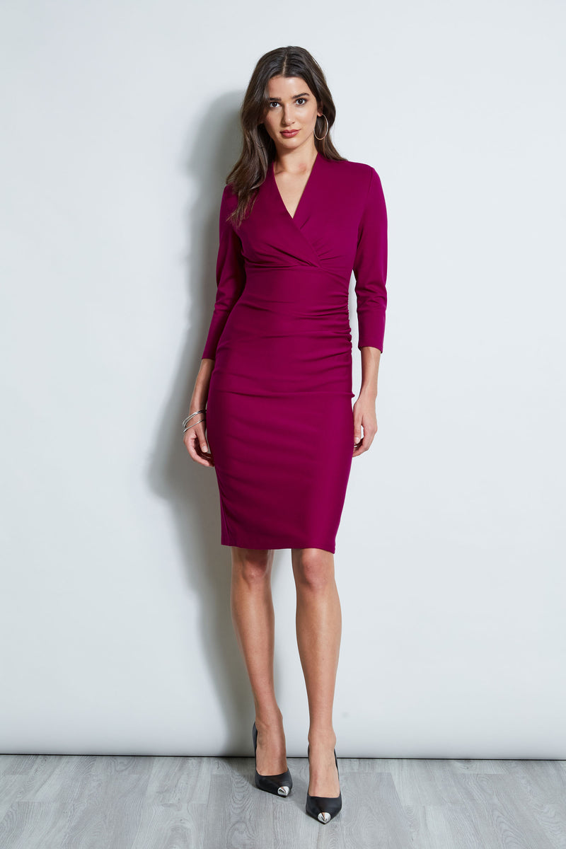 Ruched Wrap Knit Dress
