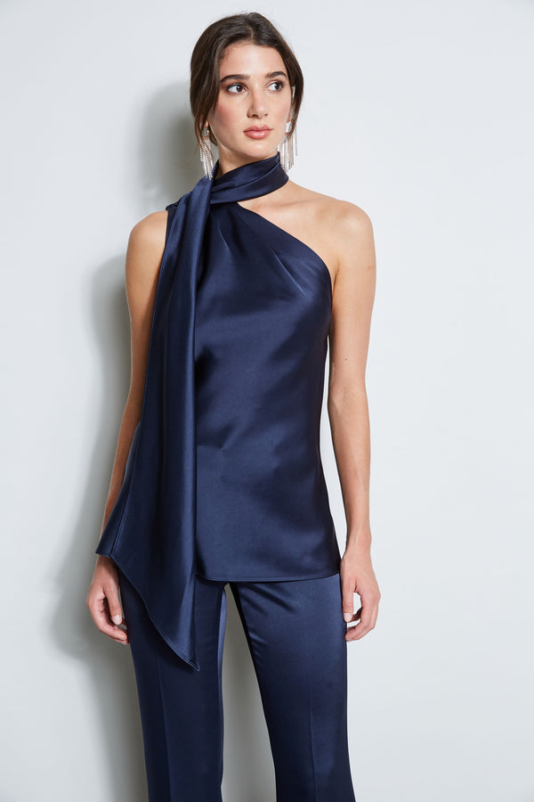 Satin One Shoulder Scarf Top