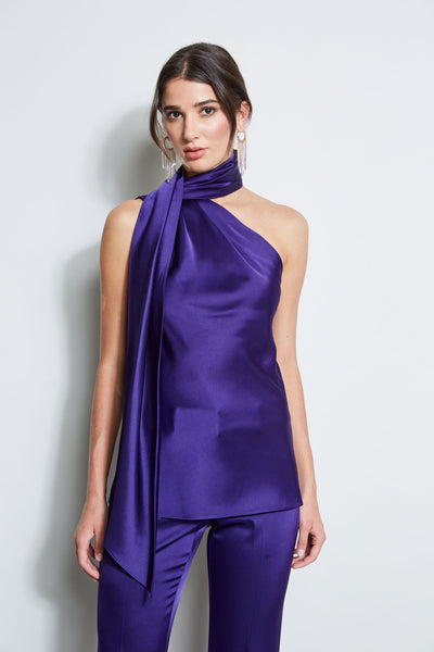 Satin One Shoulder Scarf Top Image 1
