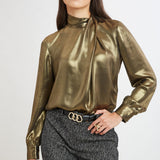 Metallic Draped Neck Shirt