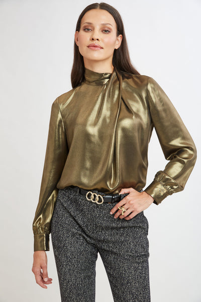 Metallic Draped Neck Shirt Image 4