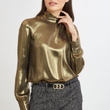 Metallic Draped Neck Shirt