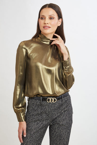 Metallic Draped Neck Shirt Image 1
