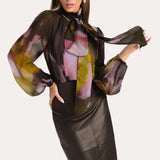 EMMA SILK CHIFFON PRINTED BODYSUIT   in ECLIPSE PETALS