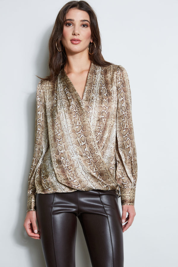 Silk Satin Python Draped Shirt