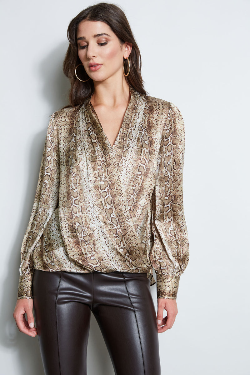 Silk Satin Python Draped Shirt