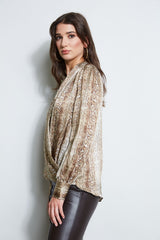 Silk Satin Python Draped Shirt