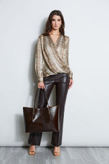 Silk Satin Python Draped Shirt