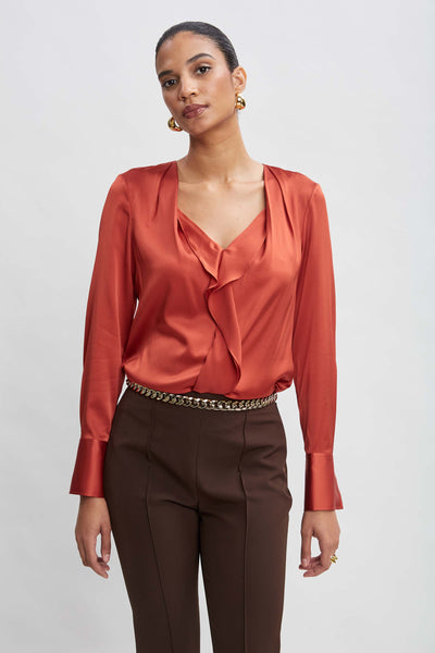 Silk Satin Contour Ruffle Shirt Image 1