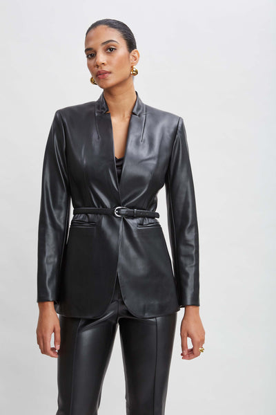 Vegan Leather Belted Blazer Image 1