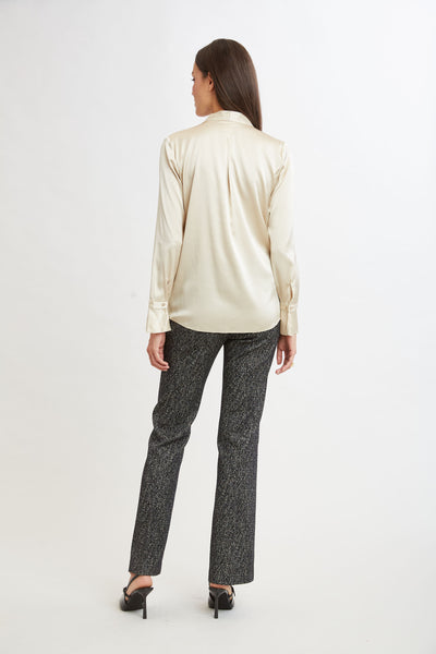 Silk Satin Contour Neck Ruffle Cuff Shirt Image 5