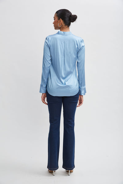 Silk Satin Contour Neck Ruffle Cuff Shirt Image 5