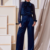 Belted Satin Pleated Pant
