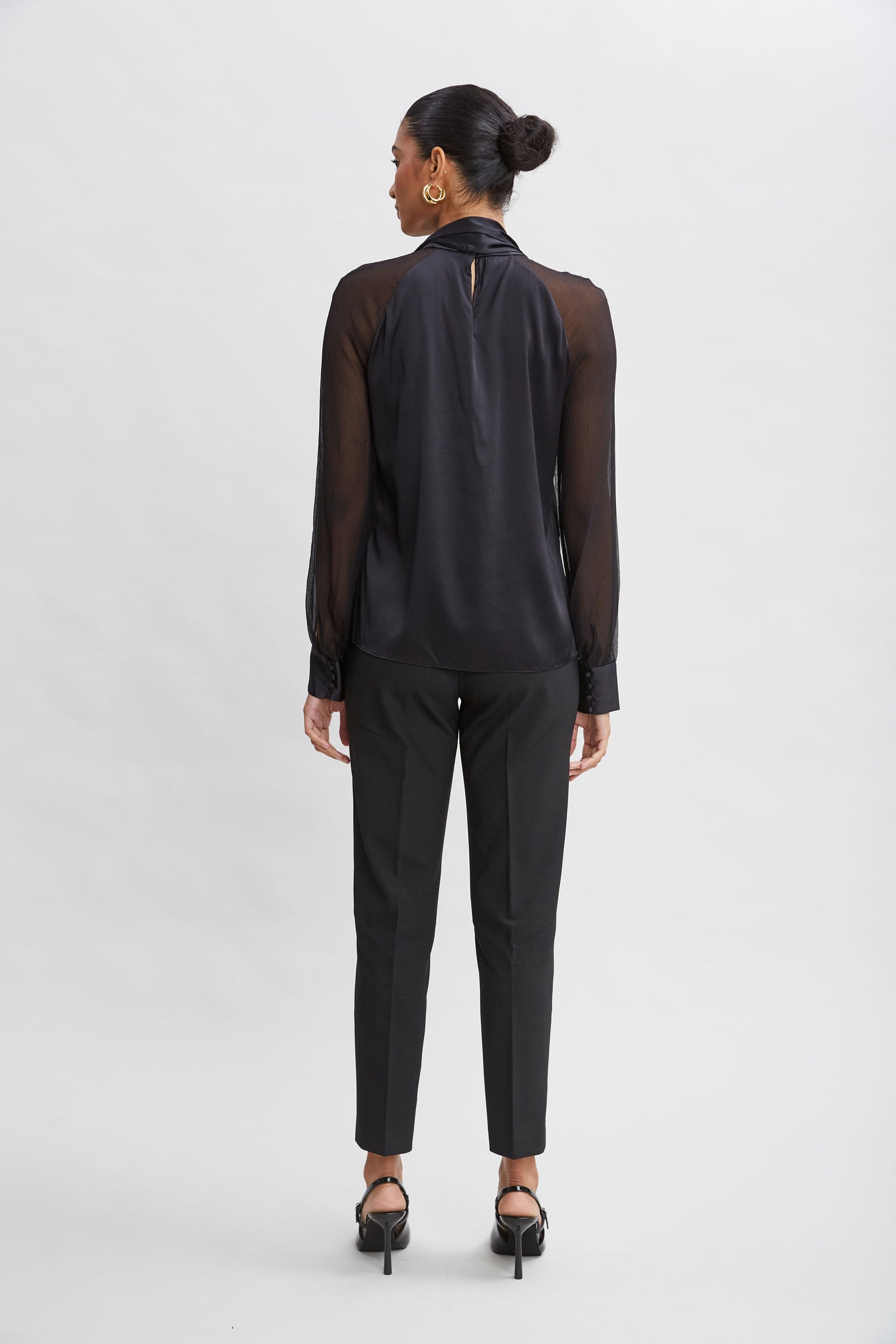 Chiffon Sleeve Silk Satin Tie Shirt – Elie Tahari