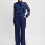 Belted Satin Pleated Pant