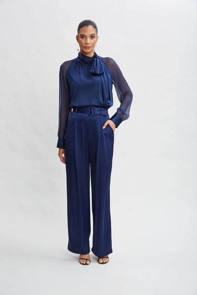 Belted Satin Pleated Pant Image 3
