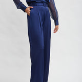 Belted Satin Pleated Pant