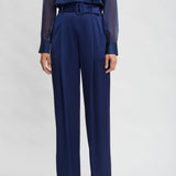 Belted Satin Pleated Pant