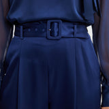 Belted Satin Pleated Pant