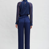 Belted Satin Pleated Pant