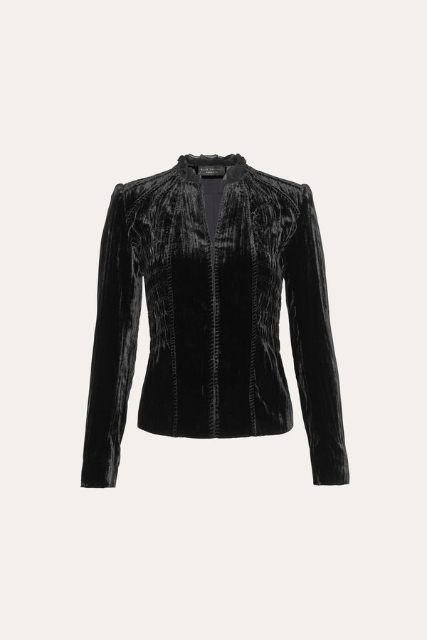 Plisse Velvet Embroidered Jacket