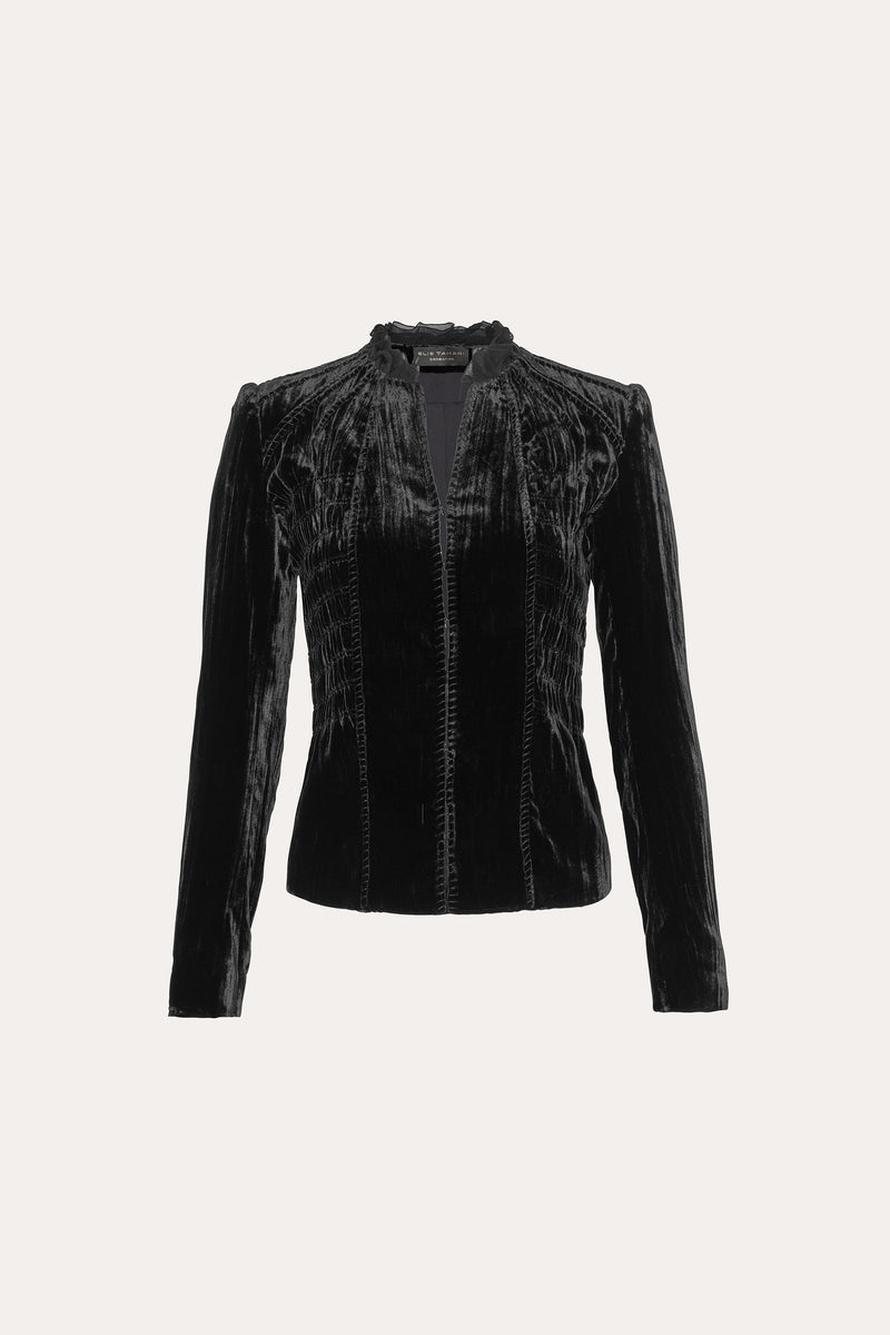Plisse Velvet Embroidered Jacket