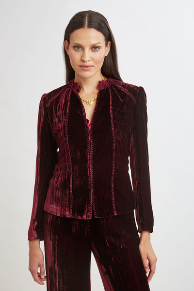 Plisse Velvet Embroidered Jacket Image 1