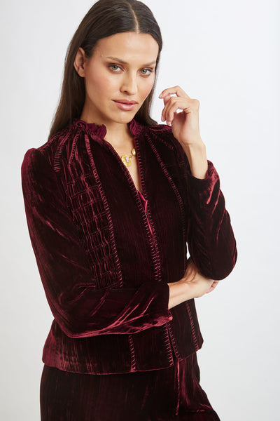 Plisse Velvet Embroidered Jacket Image 4