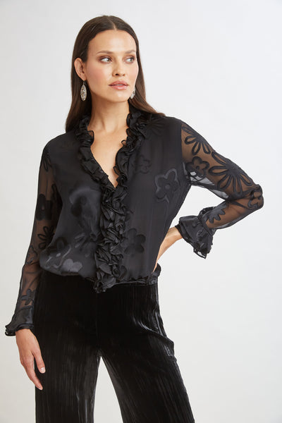 Floral Satin Burnout Blouson Shirt Image 3