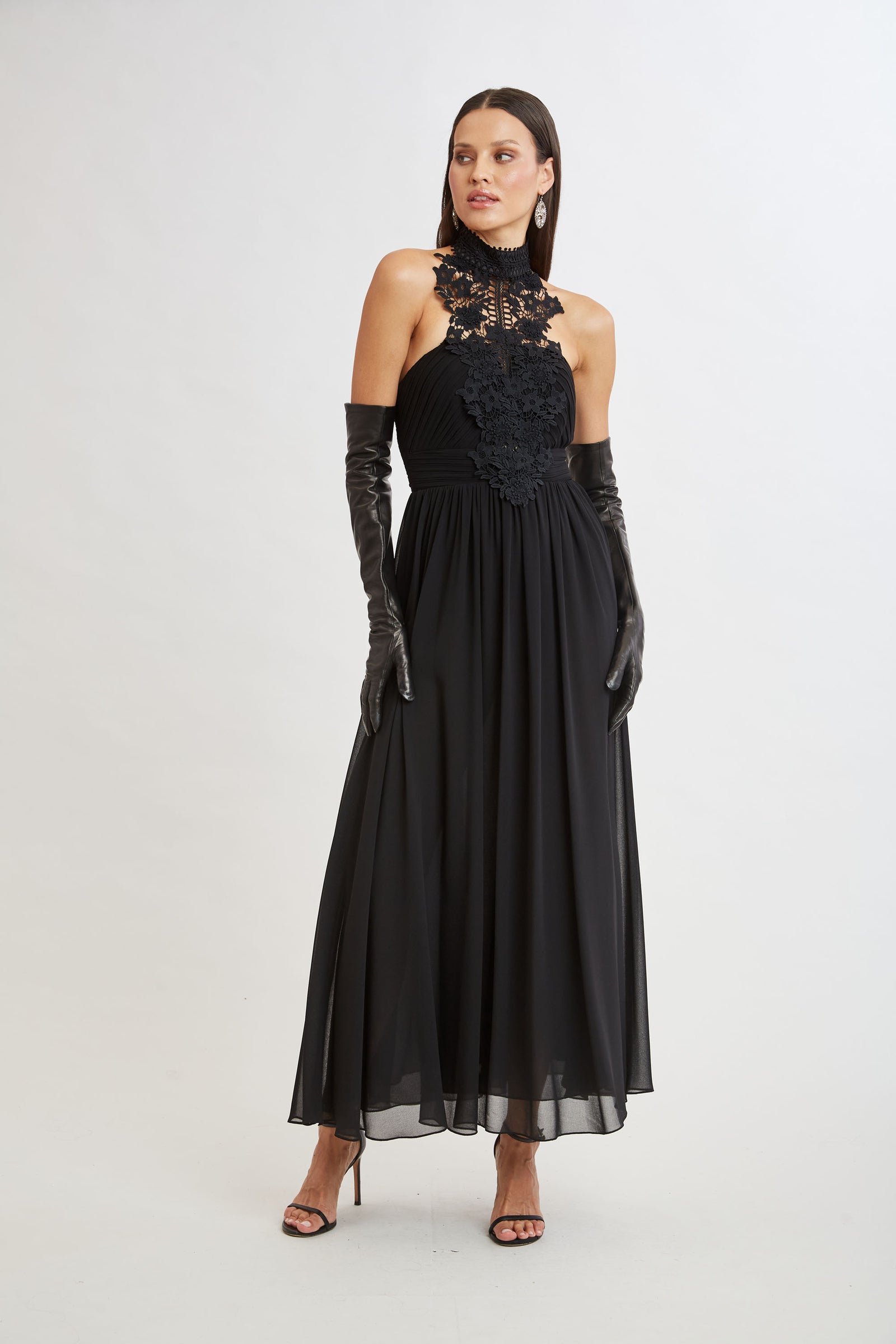 Lace Applique Chiffon Halter Gown Elie Tahari