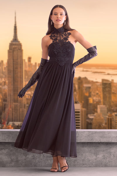 Lace Applique Chiffon Halter Gown Image 2