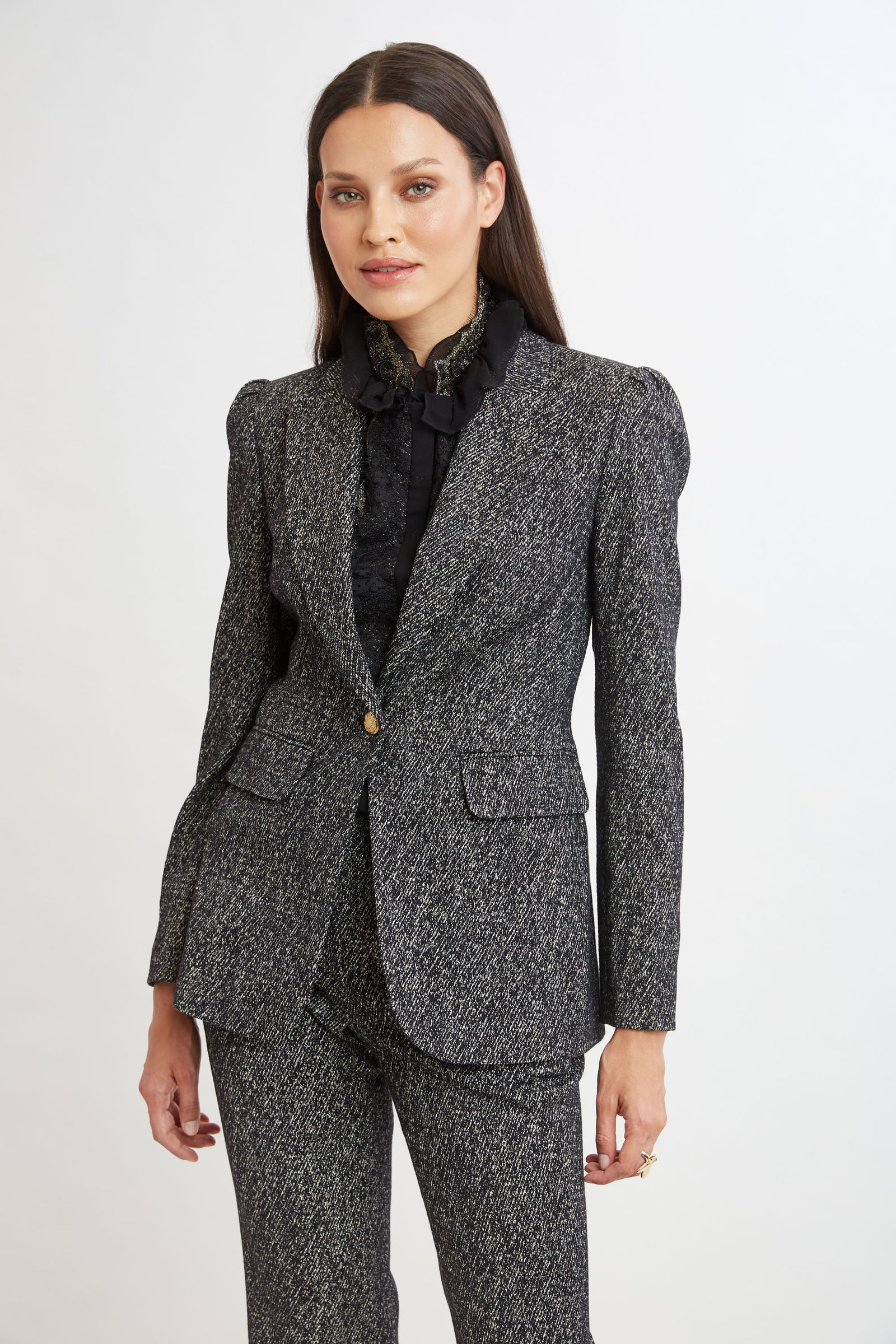 【COLOR iN ID】Formal matte tweed jacket E9063504_BLACK_E9029204_MULTI_