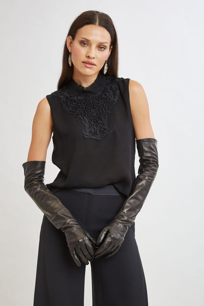 Lace Insert Crinkle Silk Chiffon Shirt Image 1