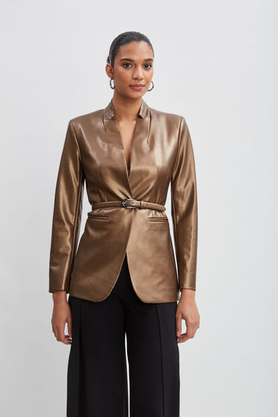 Metallic Vegan Leather Belted Blazer Image 1