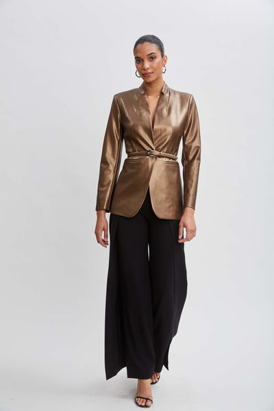 Metallic Vegan Leather Belted Blazer Image 3