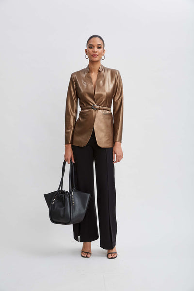 Metallic Vegan Leather Belted Blazer Image 4