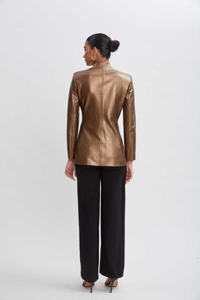 Metallic Vegan Leather Belted Blazer Image 6