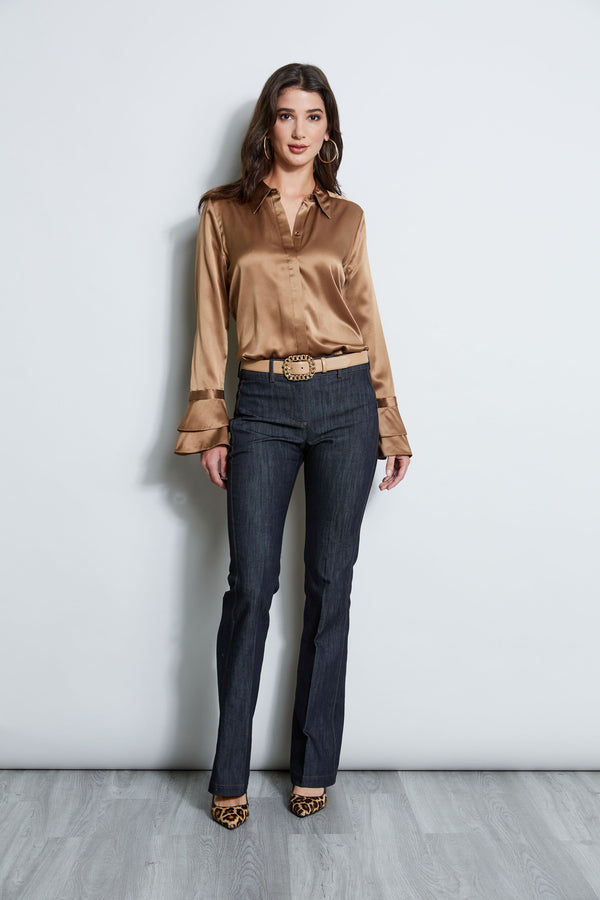 Silk Satin Ruffle Cuff Shirt