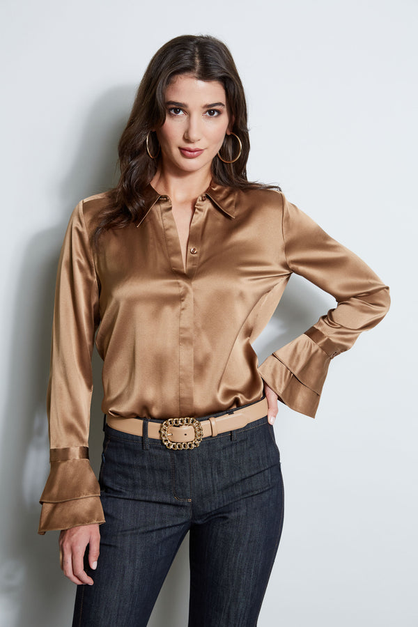 Silk Satin Ruffle Cuff Shirt