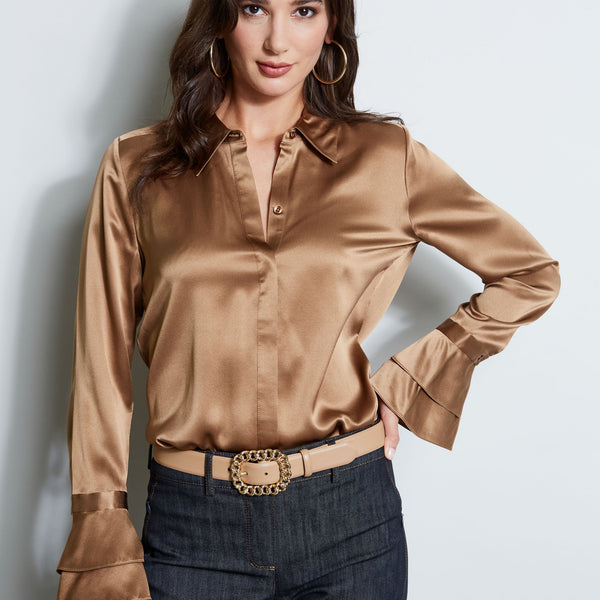 Satin silk shop blouse long sleeve